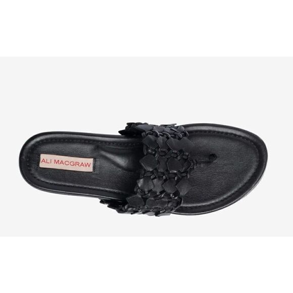Ali MacGraw Wren Black Braided Leather Slide on Sandal NWOB Size 10 - Picture 2 of 11